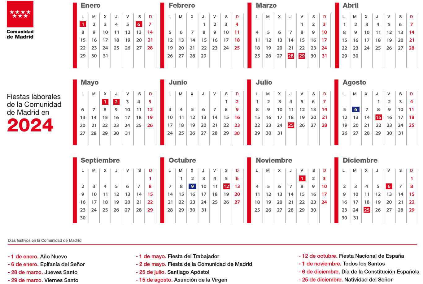 Calendario laboral 2024 y Fiestas locales, regionales y nacionales en
